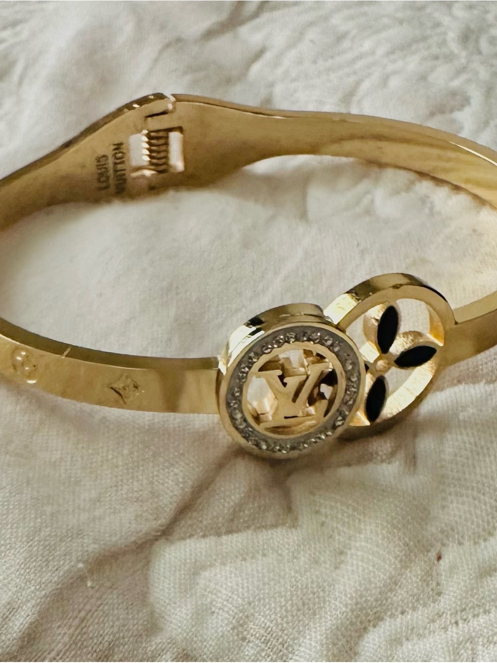Gold Tone Monogram Bangle Bracelet